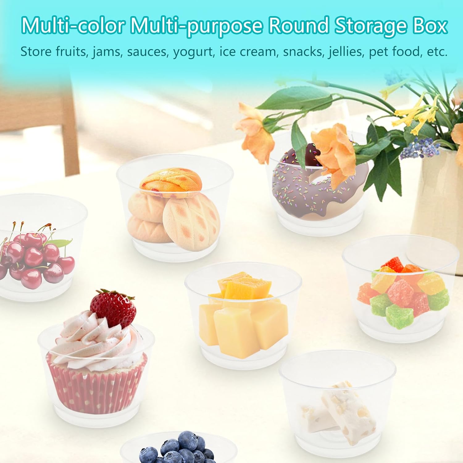 TOPBELIEF 12PCS Snack Pots Small Containers with Lids Sauce Pots Salad Dressing Pots Round Food Containers Reusable Deli Containers Snack Containers for Lunch Yoghurt Sauce Snacks Freezer Safe 160ML-4