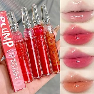 4 Colors Lip Plumper Gloss Set Naturally Moisturizing, Lightweight, Glow-Boosting, Long-Lasting, Comfortable, Non-Sticky, Vegan Tinted Lip Gloss Lip Balm Lip Care