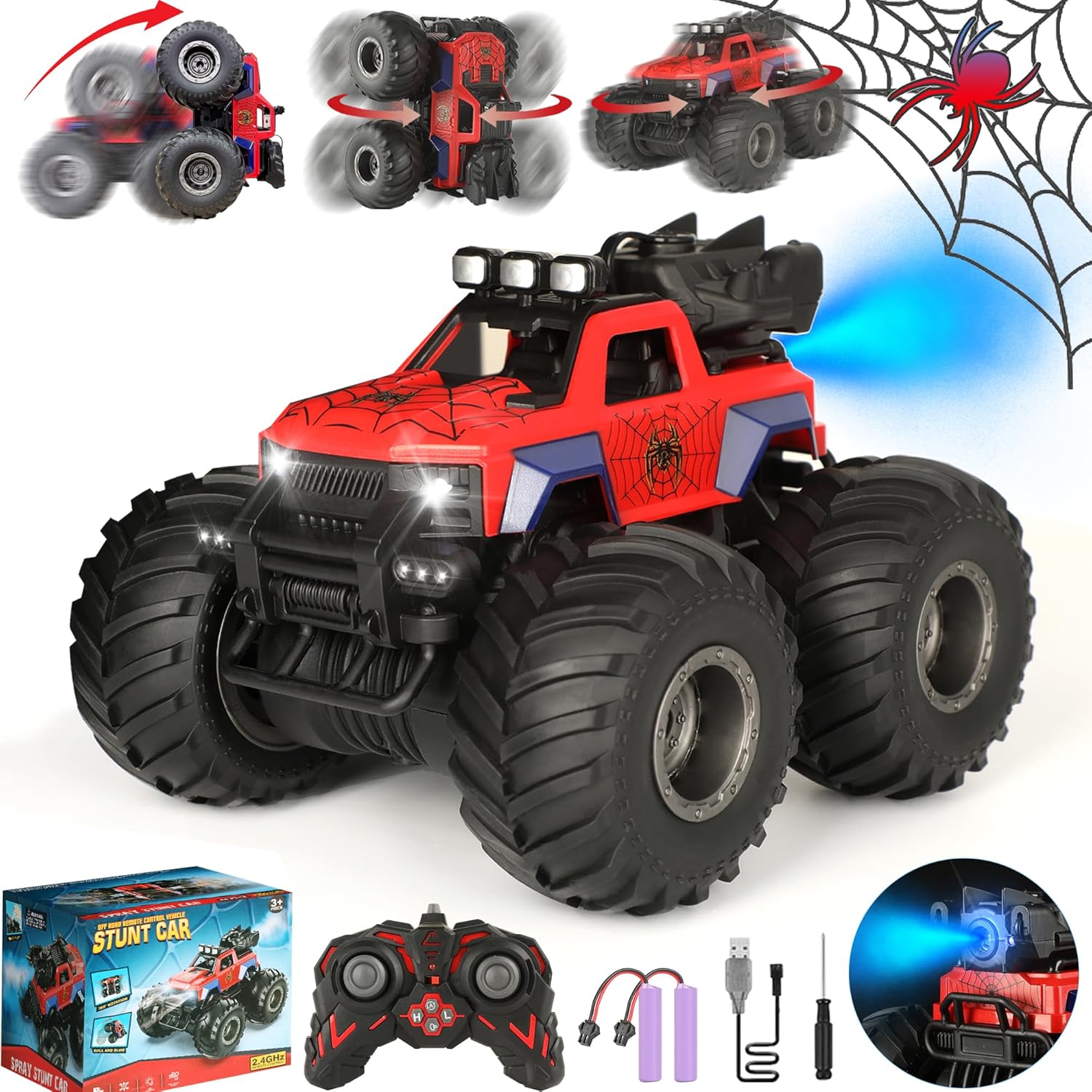 Calantre Spider Remote Control car 2.4GHZ 4WD Off-Road Racing Spray Remote Control car 2 Rechargeable Batteries 1:16 for 6-12 Years Old Boys and Girls Birthday Gifts-0