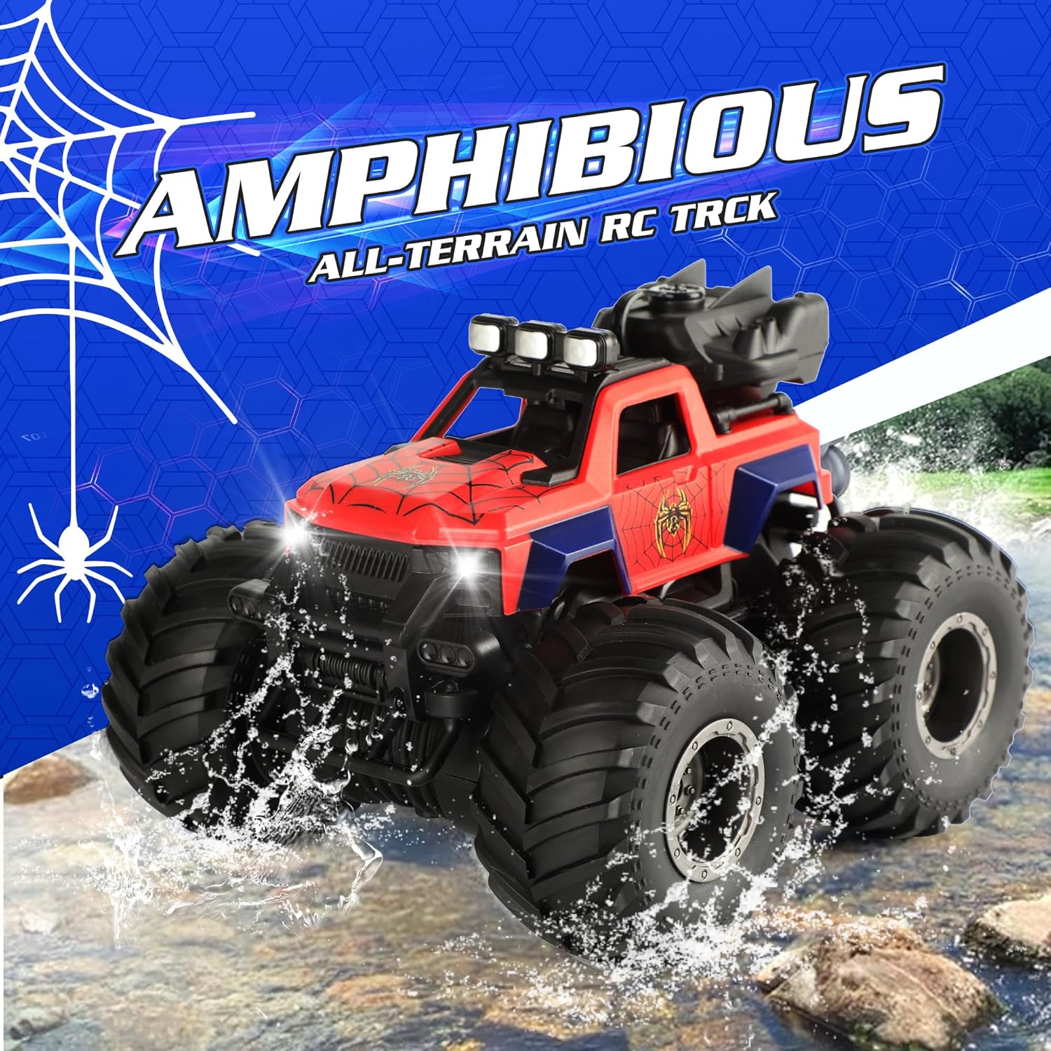 Calantre Spider Remote Control car 2.4GHZ 4WD Off-Road Racing Spray Remote Control car 2 Rechargeable Batteries 1:16 for 6-12 Years Old Boys and Girls Birthday Gifts-3