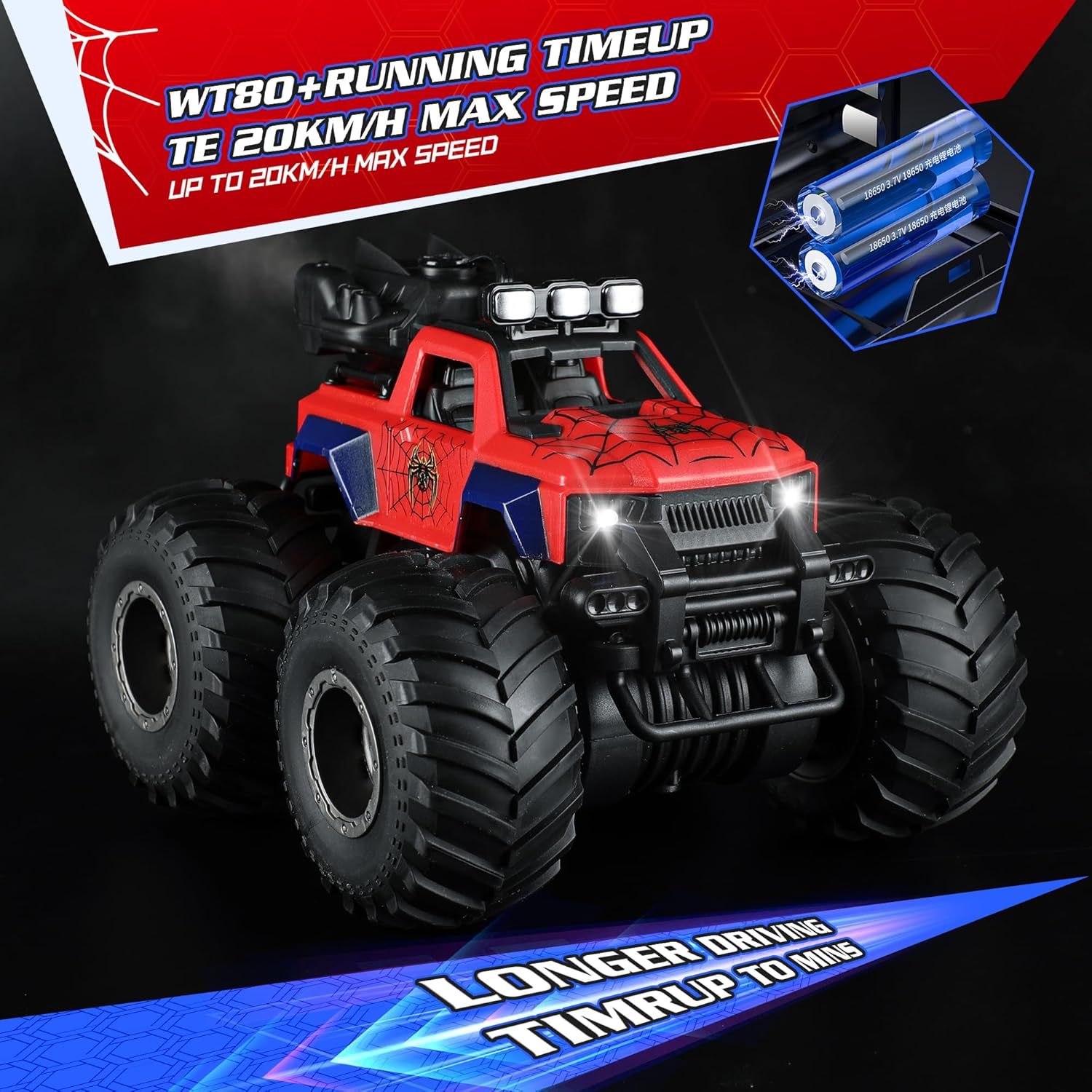 Calantre Spider Remote Control car 2.4GHZ 4WD Off-Road Racing Spray Remote Control car 2 Rechargeable Batteries 1:16 for 6-12 Years Old Boys and Girls Birthday Gifts-4