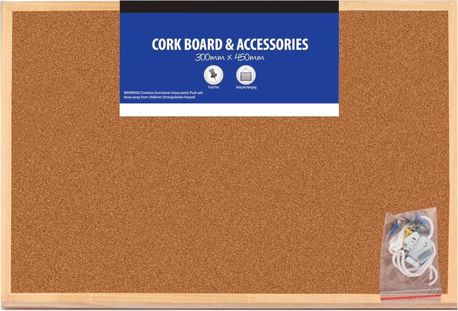 45x30cm Cork Board | Pin Notice |Office Memo School with Push Pins Board | Wooden Natural Frame Board-0