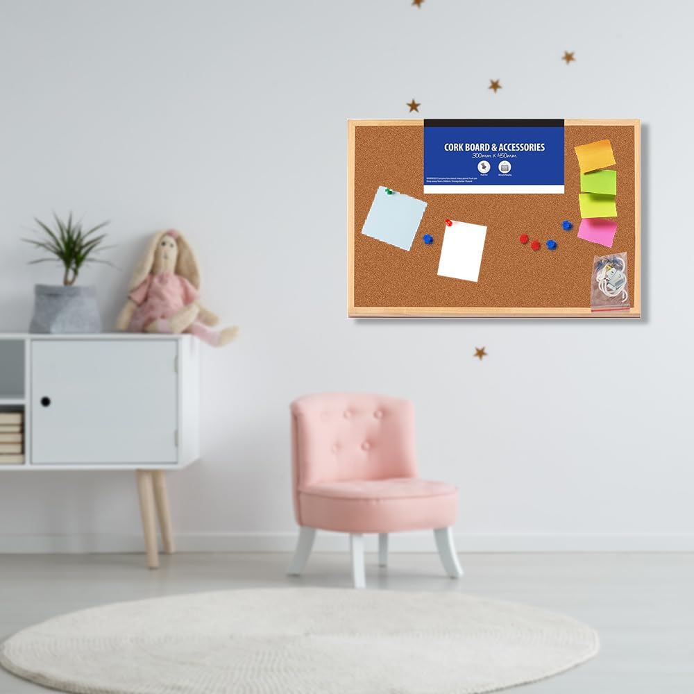 45x30cm Cork Board | Pin Notice |Office Memo School with Push Pins Board | Wooden Natural Frame Board-6