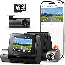 70mai New 2.7K 1944P Ultra Full HD Dash Cam A510 with 64GB SD Card, Front and Rear Dual Car Camera, Smart Dash Cam with Built-in GPS, G-Sensor, ADAS, HDR, Night Vision, APP Control, Max 256GB