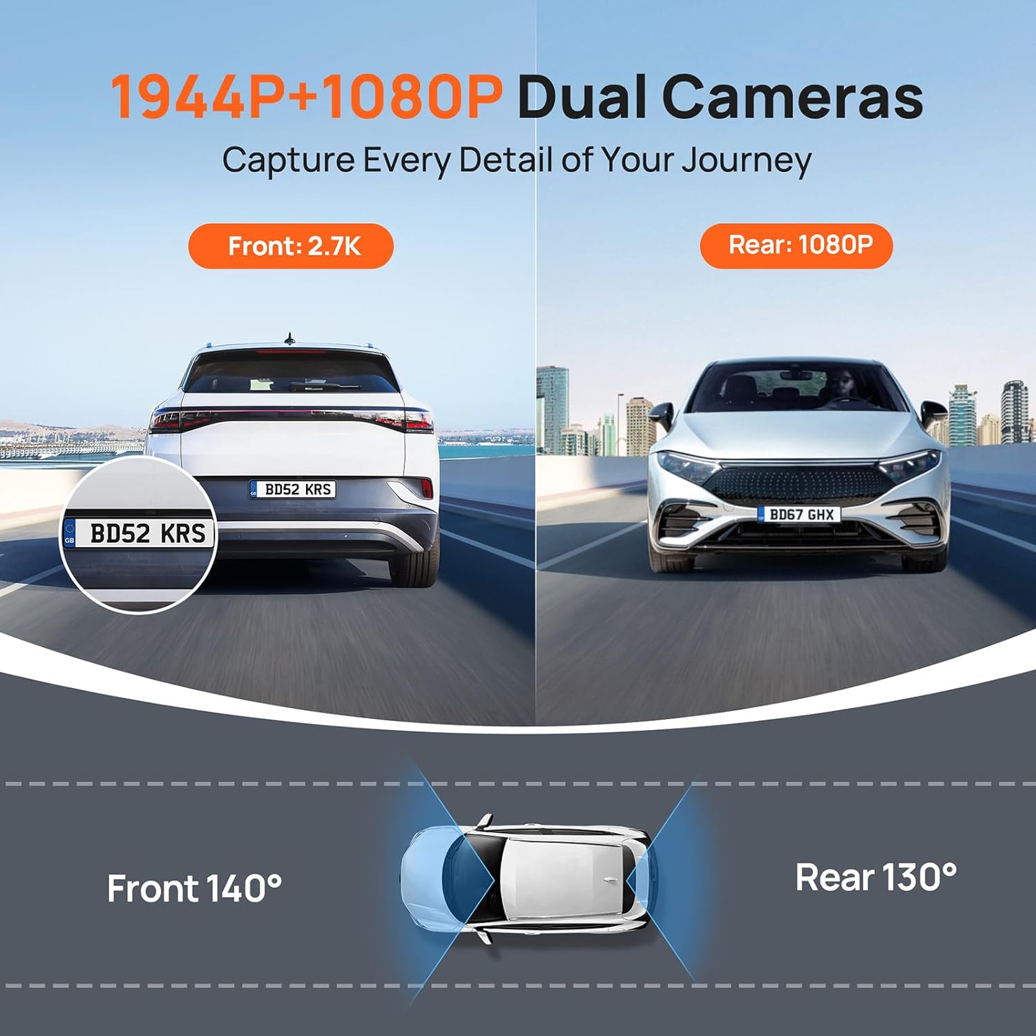 70mai New 2.7K 1944P Ultra Full HD Dash Cam A510 with 64GB SD Card, Front and Rear Dual Car Camera, Smart Dash Cam with Built-in GPS, G-Sensor, ADAS, HDR, Night Vision, APP Control, Max 256GB-1