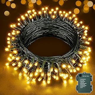 SKYELE Fairy Lights Battery Operated, 10m 100 LEDs Christmas Tree Lights, Waterproof Warm White String Lights Battery Powered with 8 Modes/Indoor/Outside Lights for Garden Wedding Xmas Decorations