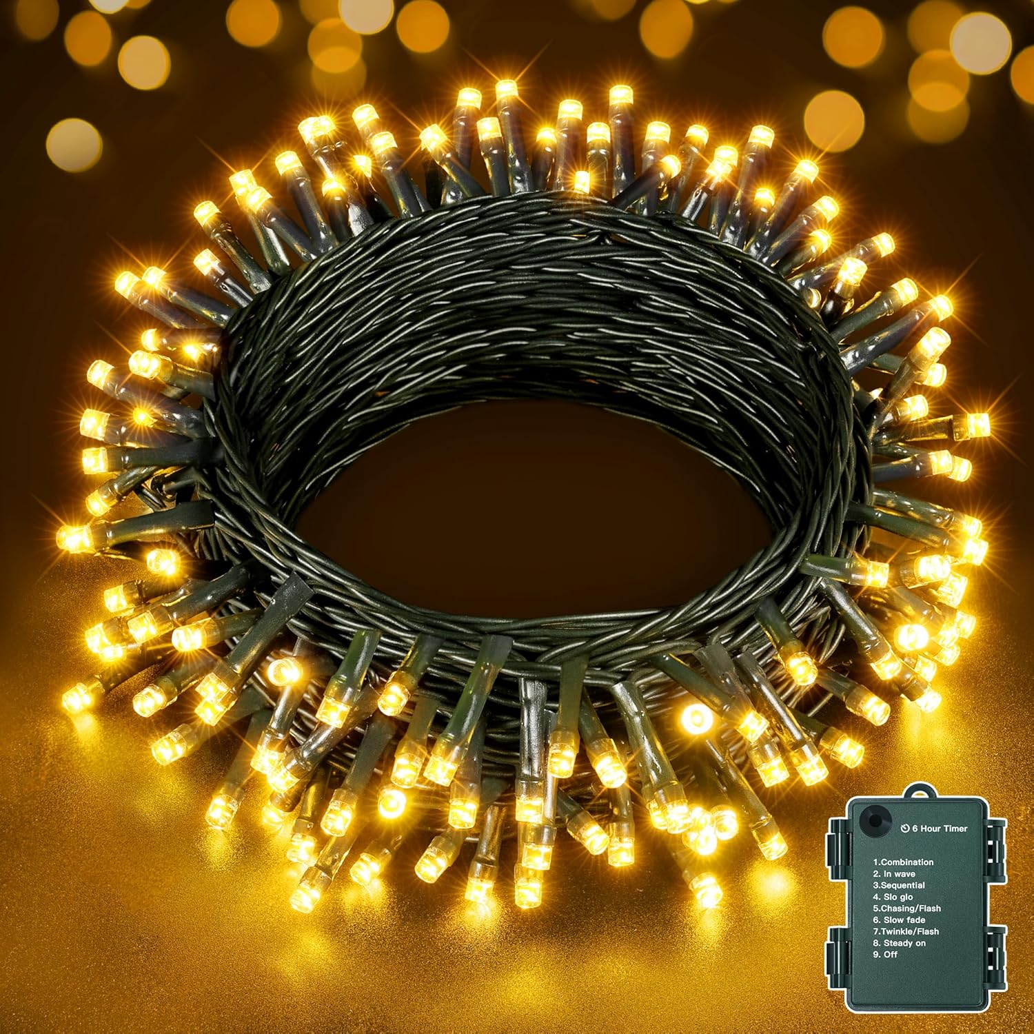 SKYELE Fairy Lights Battery Operated, 10m 100 LEDs Christmas Tree Lights, Waterproof Warm White String Lights Battery Powered with 8 Modes/Indoor/Outside Lights for Garden Wedding Xmas Decorations-0