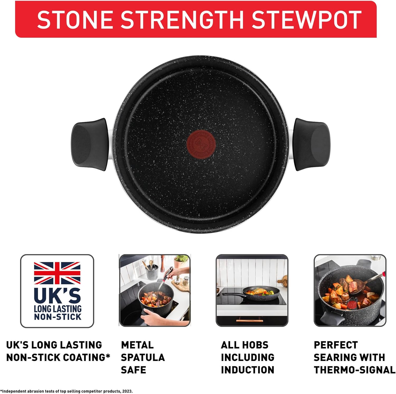 Tefal Stone Strength Aluminium Non Stick 24CM Stewpot, Reinforced with Titanium Particles, Induction Compatible-2