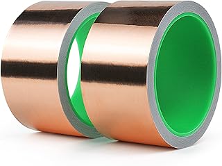 BOMEI PACK 2 Rolls Copper Foil Tape Double Sided Copper Tape Away Slugs Snails From Palnts,50mm x 10m Craft DIY Shaping Lines,Guitar Shielding,Photo Frames Decoration Repairs,Paper Circuits