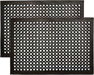 EDS Commercial Rubber Floor Mat Heavy Duty Large Outdoor Rubber Entrance Door Mat Anti Fatigue Non Slip Mats with Drainage Hole for Industrial Kitchen Restaurant Garage Garden (PACK OF 2, 90 x 60 CM)