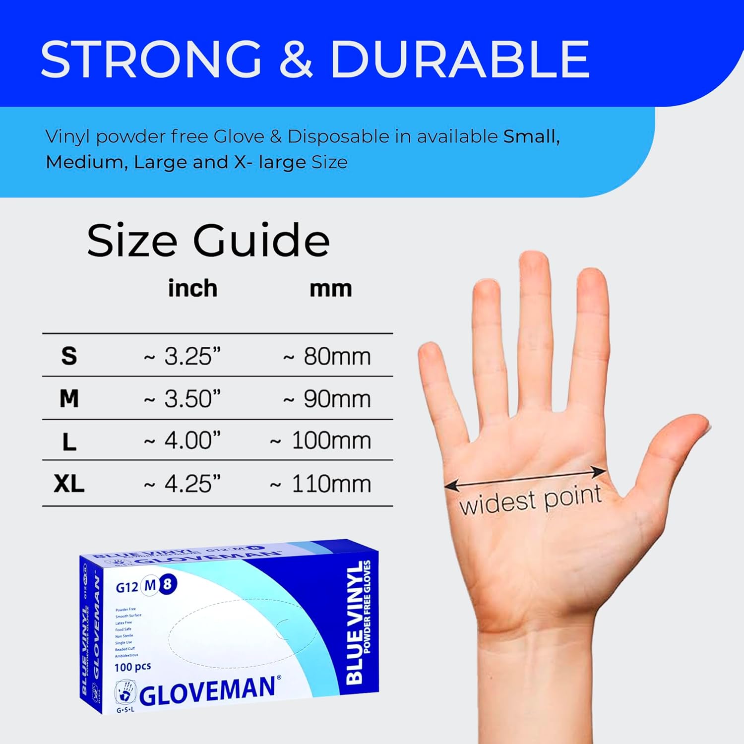 K-MART Gloveman Blue Vinyl Disposable Gloves (Box of 100) (Large)-1