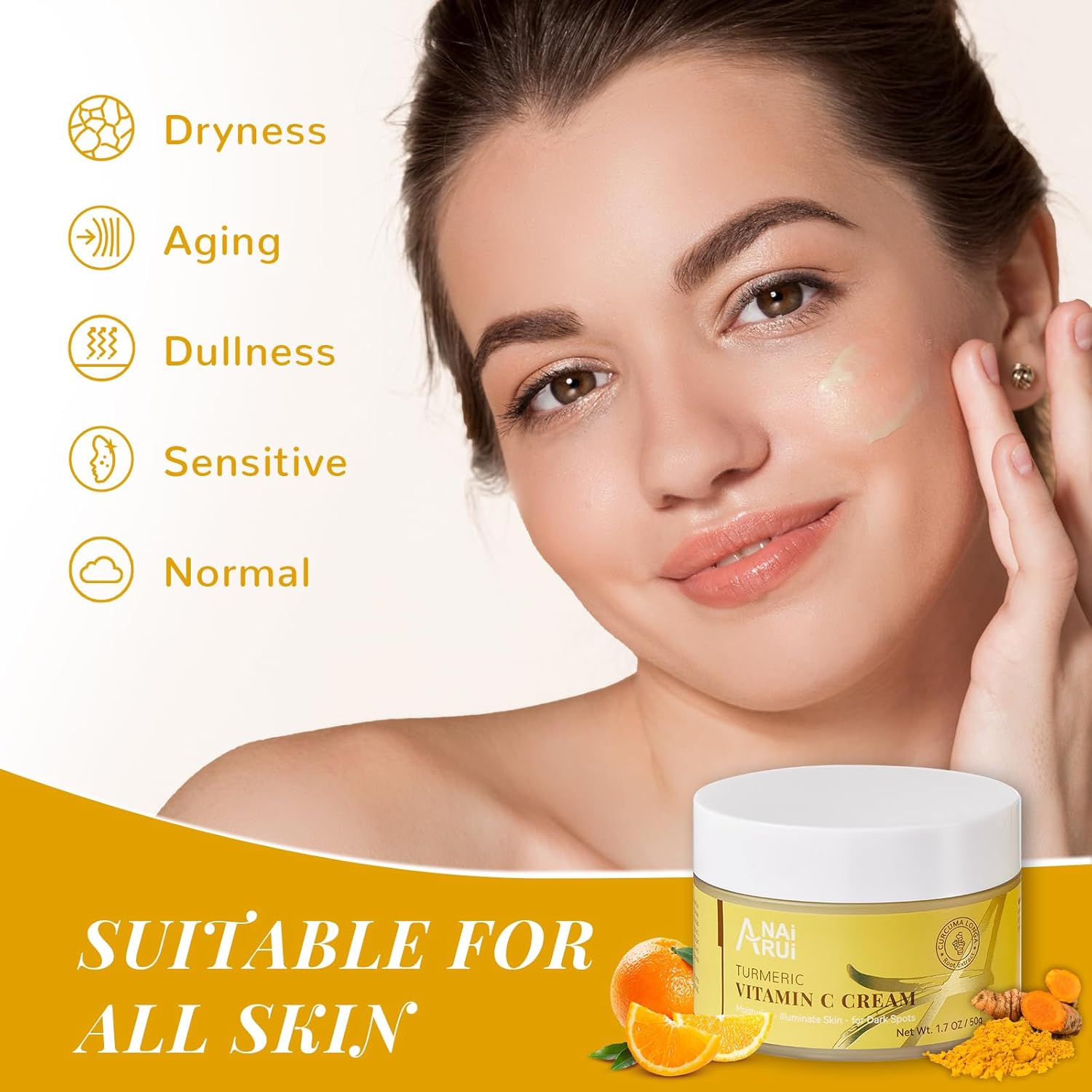 ANAiRUi Turmeric Vitamin C Face Cream, Moisturising Collagen Face Cream for Dry Skin, Daily Used Turmeric Vit C Facial Cream for Dark Spots, Wrinkles, Anti-Ageing, Even Skin Tone 50g-5