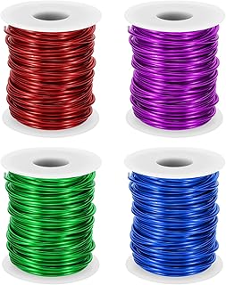 PATIKIL PATIKIL 12 Gauge 2mm Aluminum Craft Wire, 65.6Ft 4 Roll Metal Wire Armature Bendable Wire for Jewelry Making Metal Wrap DIY, Sapphire Blue/Red/Purple/Green