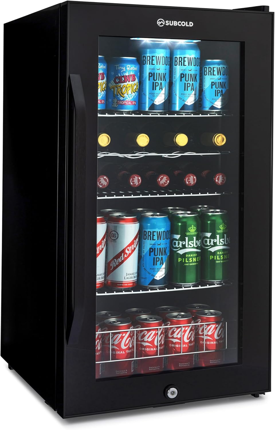 Subcold Ace90 LED Touch Control Beer Fridge With Glass Door | Premium Drinks & Wine Fridge | Black Alu Handle, Auto Defrost, Lockable | 91 Cans | Ideal for Home Bar Undercounter-0