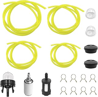 TOPBELIEF 19PCS Fuel Line Mower Fitting Kit, 4 Size Petrol Fuel Line Hose Tube with Primer Bulbs,Petrol Filter,Oil Pipe Seal Grommet,Oiler Cup,Hose Clamps for Trimmers Blowers Lawn Mowers