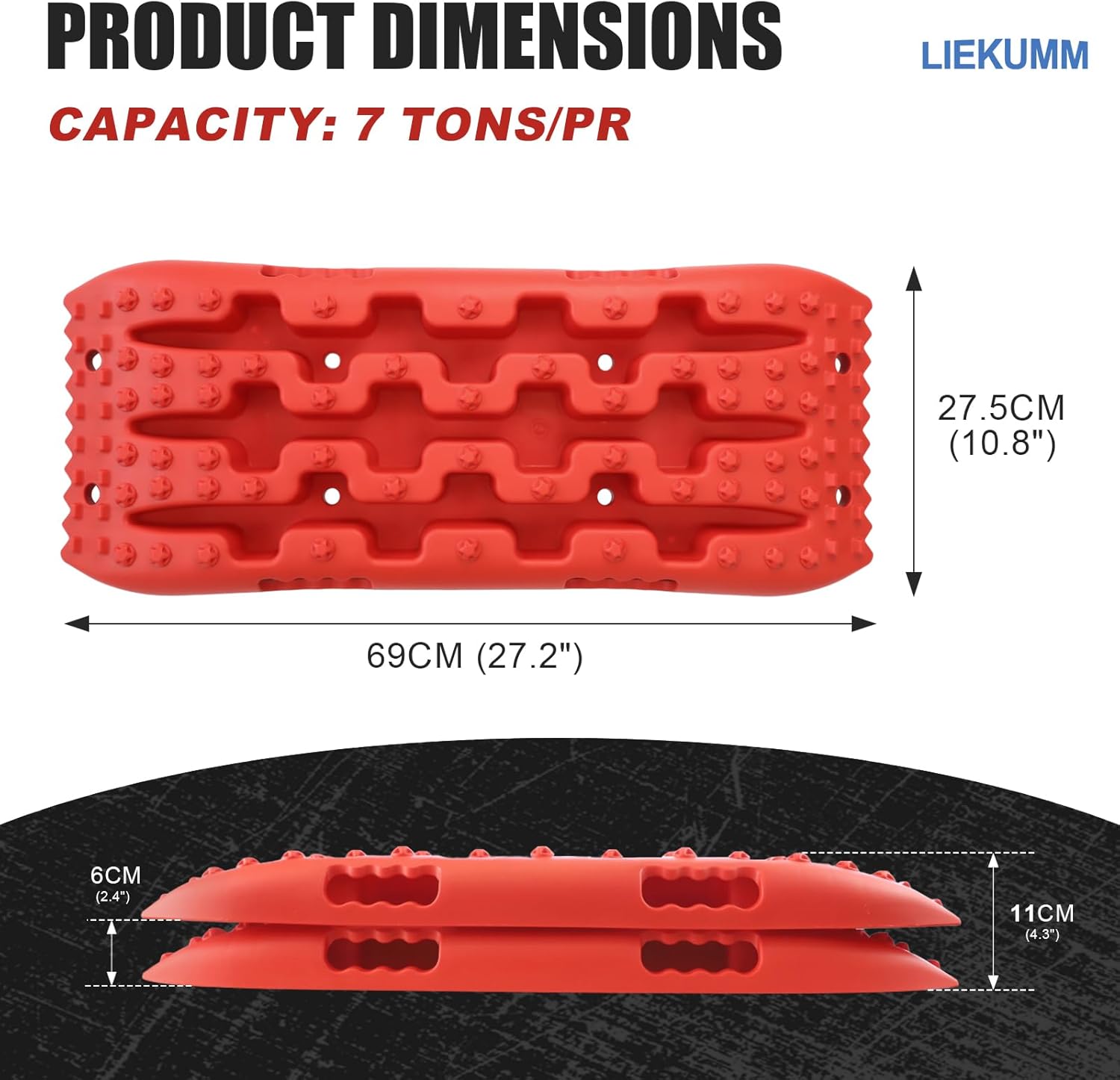 LIEKUMM Traction Boards, Recovery Boards with 7 Tonnes Capacity, 69 x 27.5x 6 cm Recovery Tracks for Cars, SUVs, Trucks, ATVs, UTVs, Heavy Duty Off-road Traction Tracks for Sand, Mud, Snow,2PCS-1