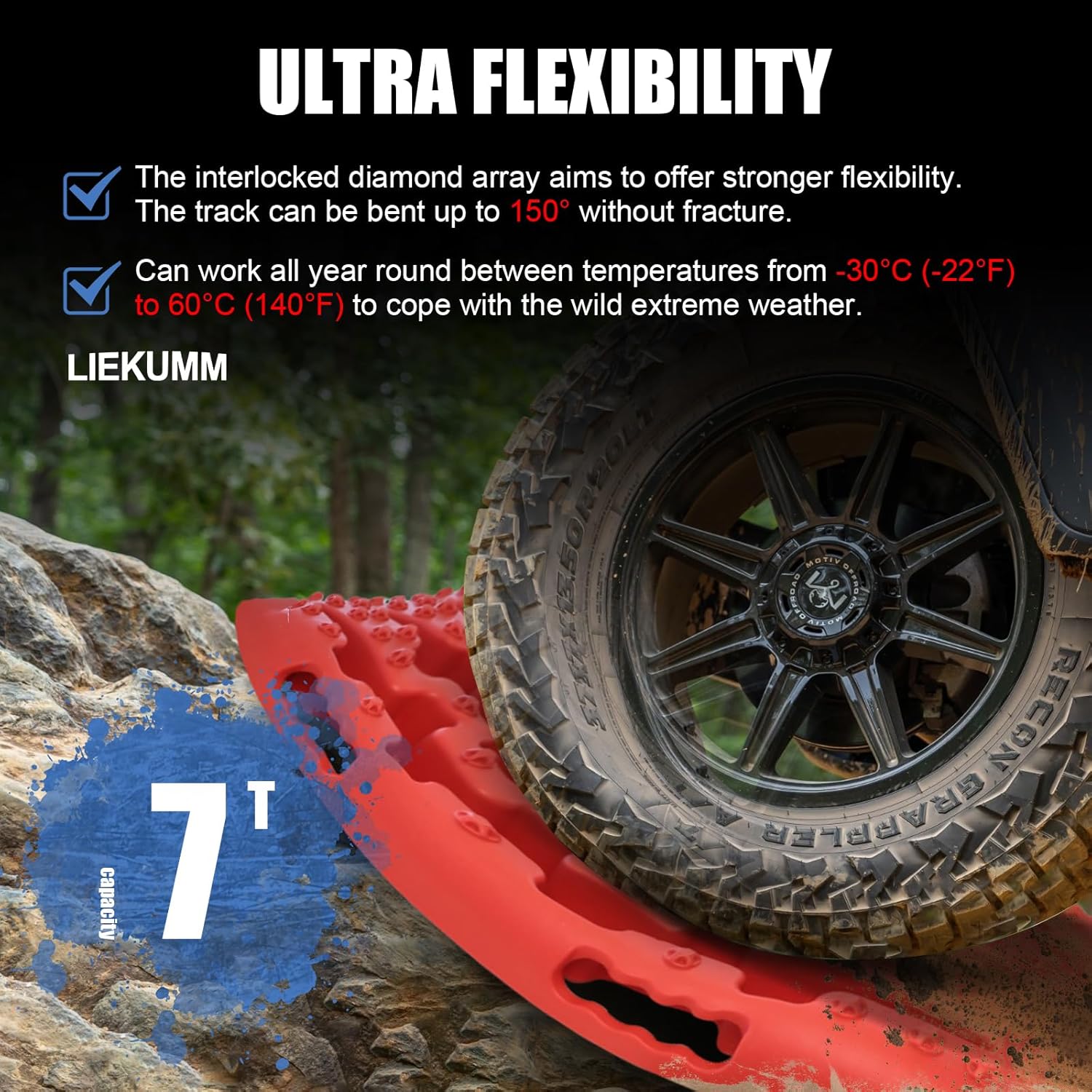 LIEKUMM Traction Boards, Recovery Boards with 7 Tonnes Capacity, 69 x 27.5x 6 cm Recovery Tracks for Cars, SUVs, Trucks, ATVs, UTVs, Heavy Duty Off-road Traction Tracks for Sand, Mud, Snow,2PCS-2