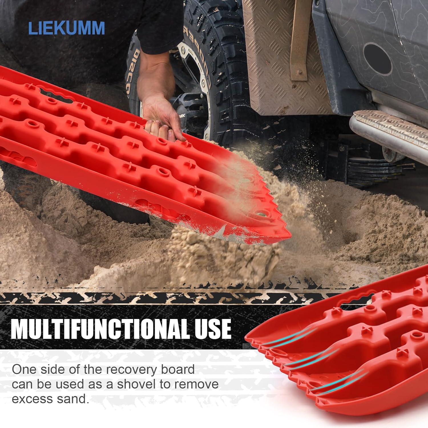 LIEKUMM Traction Boards, Recovery Boards with 7 Tonnes Capacity, 69 x 27.5x 6 cm Recovery Tracks for Cars, SUVs, Trucks, ATVs, UTVs, Heavy Duty Off-road Traction Tracks for Sand, Mud, Snow,2PCS-3