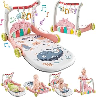 CUTE STONE Baby Play Mat Activity Gym, Baby Gym Playmat with Play Piano, Baby Learning Walker for Girls, Tummy Time Mat for Infant, Activity Center for Babies Newborn