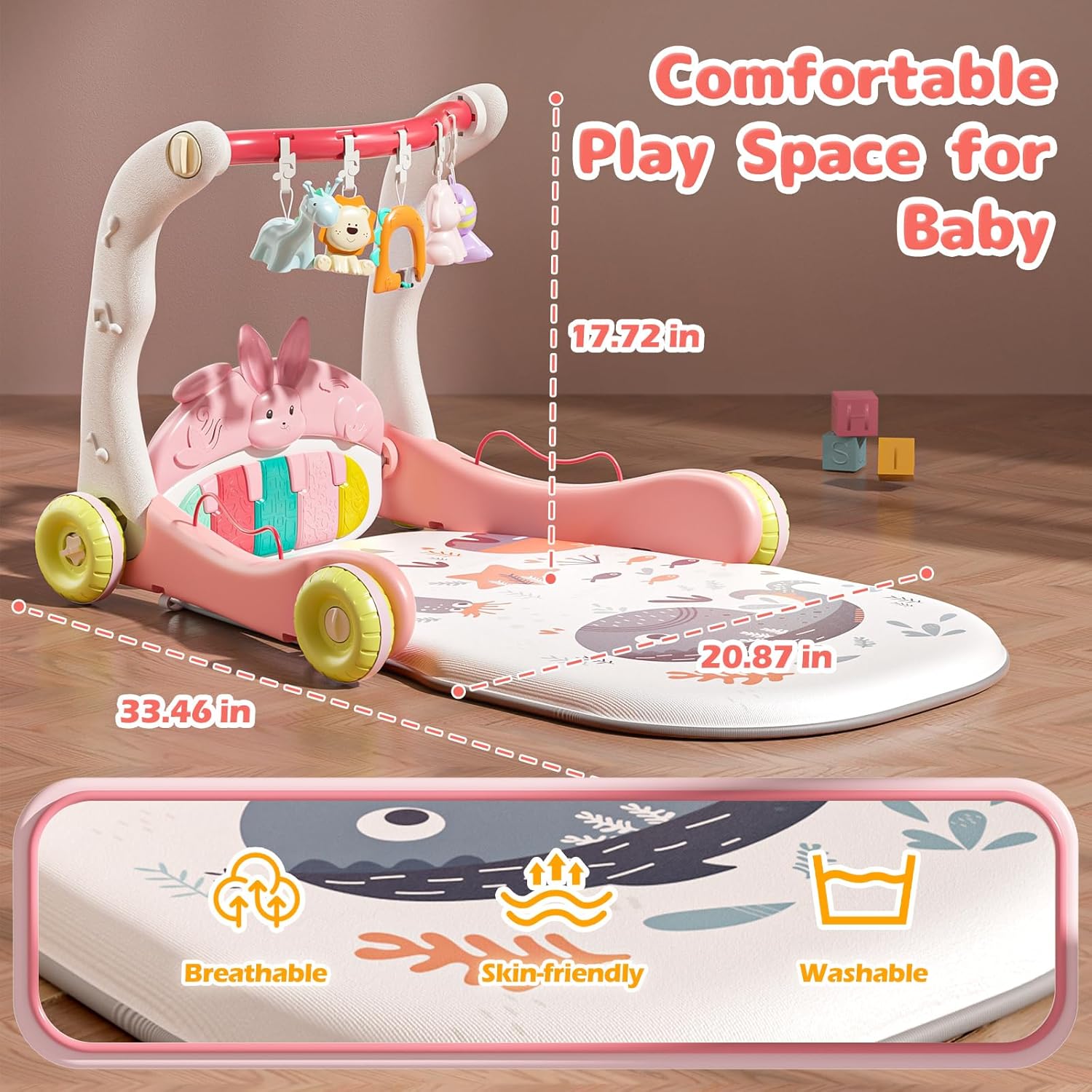 CUTE STONE Baby Play Mat Activity Gym, Baby Gym Playmat with Play Piano, Baby Learning Walker for Girls, Tummy Time Mat for Infant, Activity Center for Babies Newborn-5