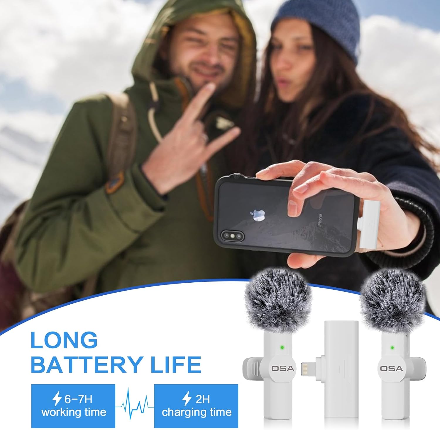 OSA Lavalier Wireless Mobile Microphone for iPhone Video Recording, Wireless Microphone for YouTube/Interview/Vlog, For iPhone Wireless Recording Microphone 2 Pack (For iPhone 14 and Below) White-1