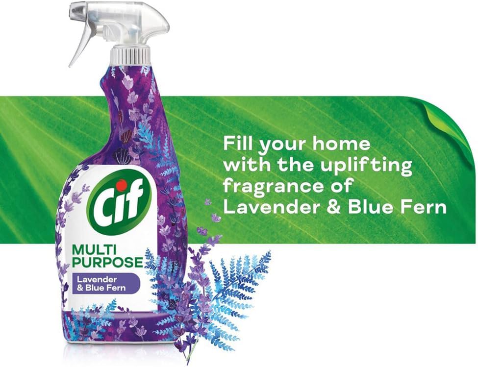 Cif Multipurpose Spray Lavender Blue Fern 750ml pack of 1 Antiseptic Hygiene Surface Kitchen Bathroom Cleaner Disinfectant with Welari Thank You Card | (1pack) (750ml)-1