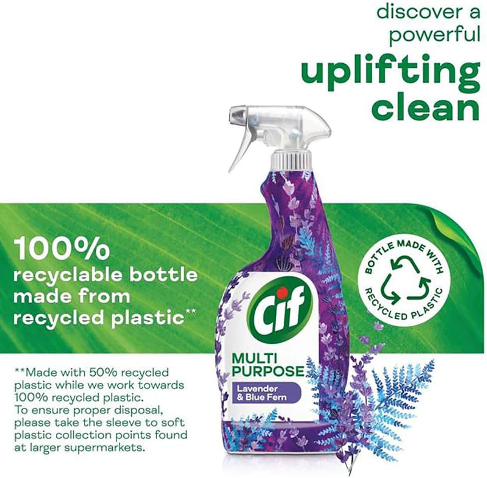 Cif Multipurpose Spray Lavender Blue Fern 750ml pack of 1 Antiseptic Hygiene Surface Kitchen Bathroom Cleaner Disinfectant with Welari Thank You Card | (1pack) (750ml)-5