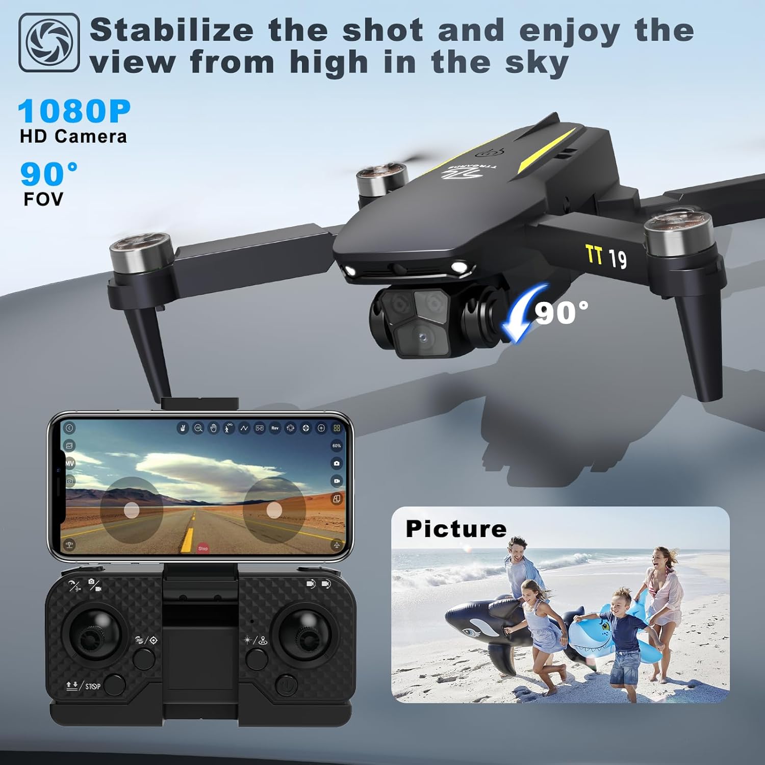 19 Brushless Motor Drone with Camera for Adults obstacle avoidance function 2.4g Adjustable Lens Wind protection level4 One Touch Takeoff/Landing Altitude 40KM/H Hold Mini Foldable Drone RC Quadcopter-1