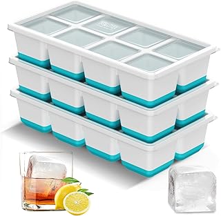 VEHHE Ice Cube Tray with Lid, Large Ice Cube Moulds for 24 Ice Cubes, Flexible Silicone Ice Cube Tray Easy Release, 3pcs Easy Stack Reusable Ice Trays for Freezer, for Whisky, Cocktails, Drinks