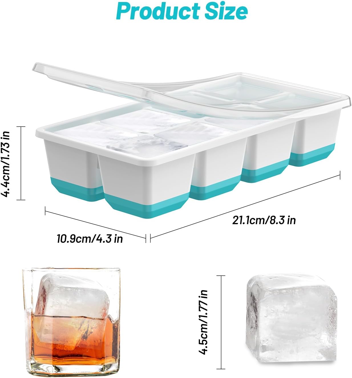 VEHHE Ice Cube Tray with Lid, Large Ice Cube Moulds for 24 Ice Cubes, Flexible Silicone Ice Cube Tray Easy Release, 3pcs Easy Stack Reusable Ice Trays for Freezer, for Whisky, Cocktails, Drinks-3