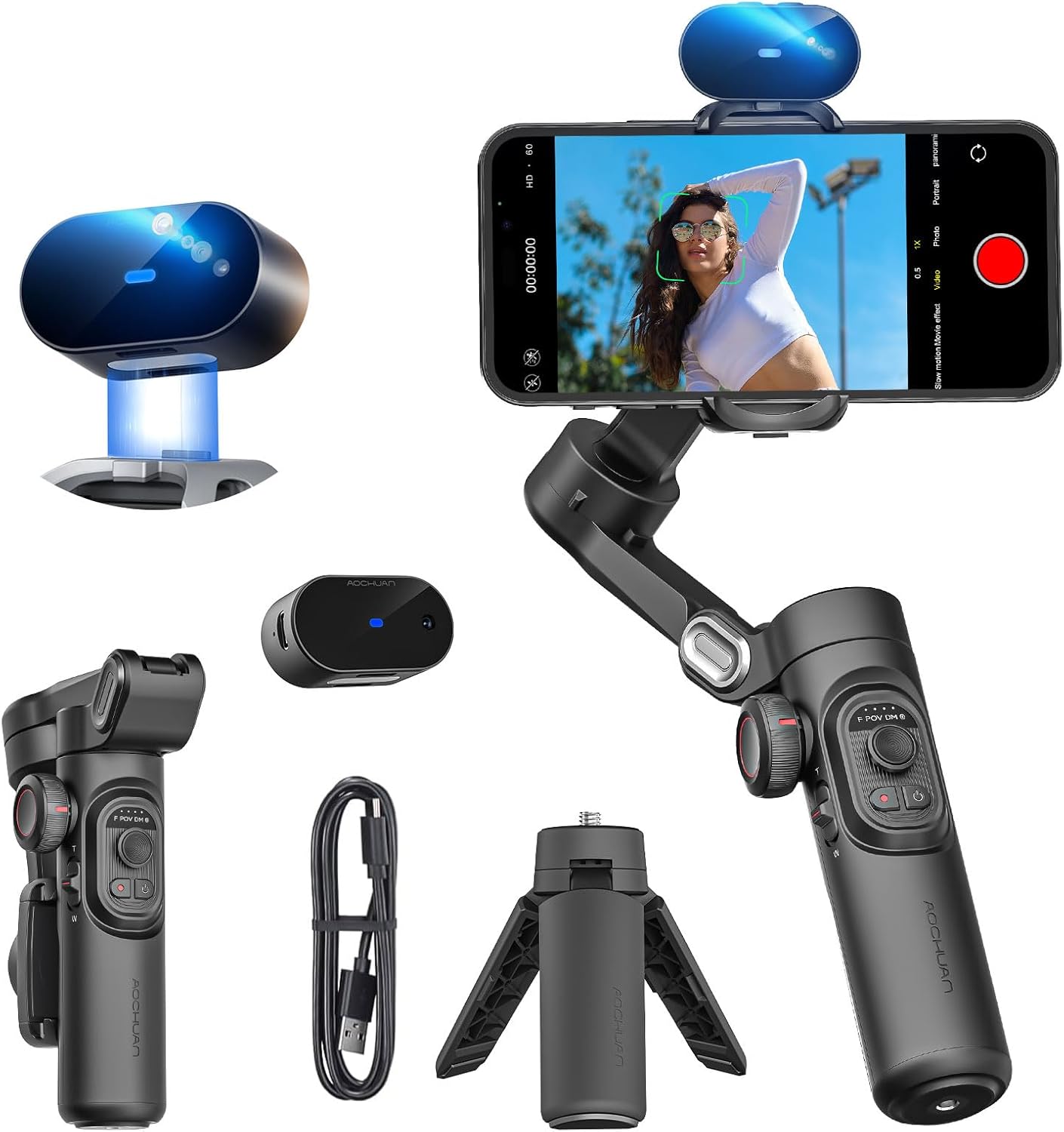 XE AI Version, Gimbal Stabilizer for Smartphone, NO APP AI Tracking, gesture control, Inception gimbal with TikTok YouTube, 3-Axis Foldable gimbal stabilizer for iphone& Android-0