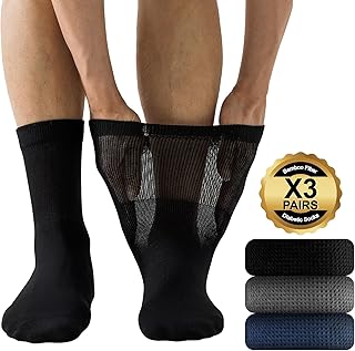 Niorasen Mens Extra Wide Loose Diabetic Socks,3 Pairs Mens Bamboo Socks for Swollen Feet & Legs, Elastic Soft Top Socks Breathable Seamless Socks