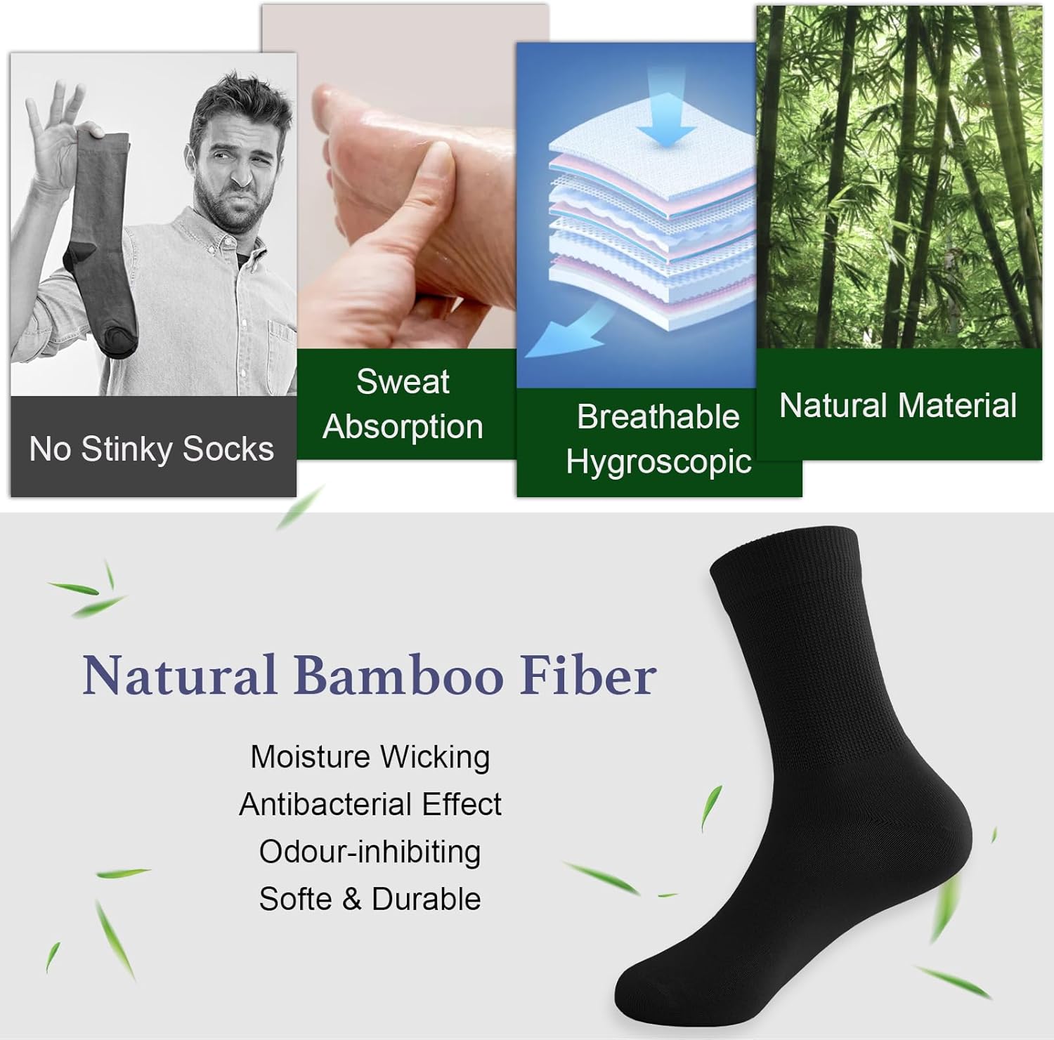 Niorasen Mens Extra Wide Loose Diabetic Socks,3 Pairs Mens Bamboo Socks for Swollen Feet & Legs, Elastic Soft Top Socks Breathable Seamless Socks-2