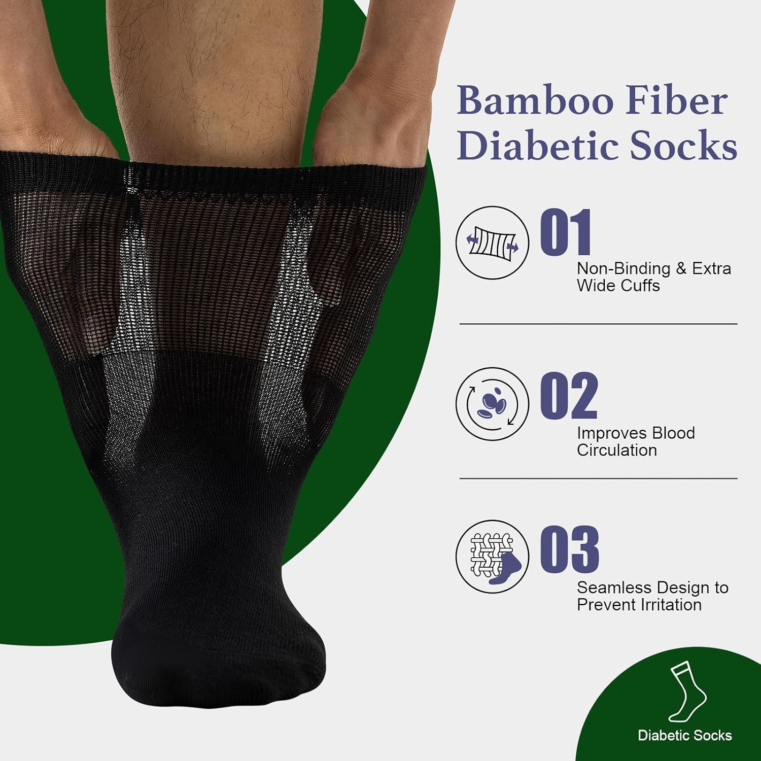 Niorasen Mens Extra Wide Loose Diabetic Socks,3 Pairs Mens Bamboo Socks for Swollen Feet & Legs, Elastic Soft Top Socks Breathable Seamless Socks-4