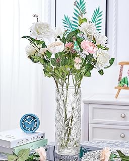 YBCPACK 25cm Crystal Tall Glass Vase for Flowers, Bouquet, Sunflower,Cylinder Glass Flower Vase, Heavy Duty Glass Tulip Vase for Living Room, Bedroom, Table Decoration