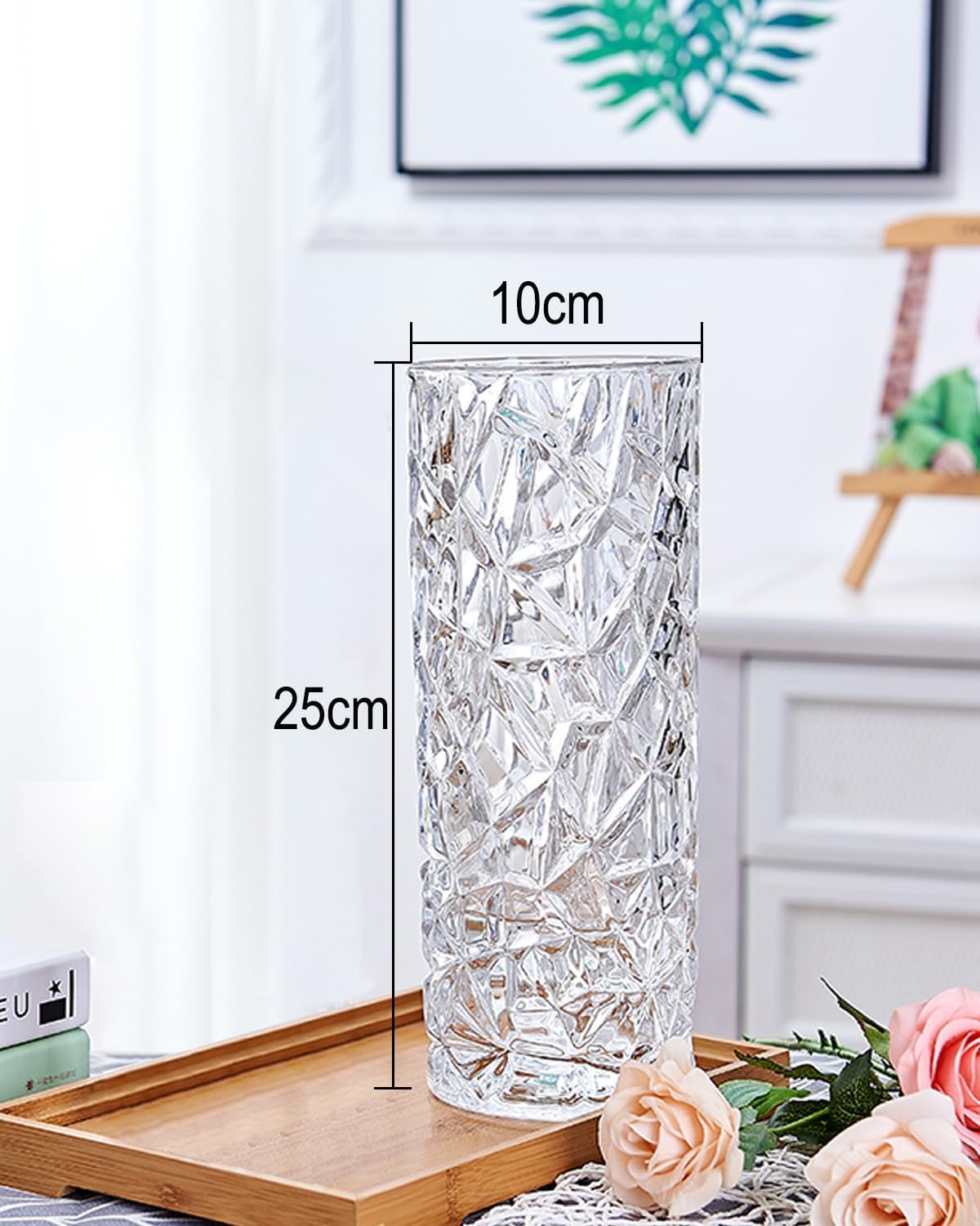 YBCPACK 25cm Crystal Tall Glass Vase for Flowers, Bouquet, Sunflower,Cylinder Glass Flower Vase, Heavy Duty Glass Tulip Vase for Living Room, Bedroom, Table Decoration-1