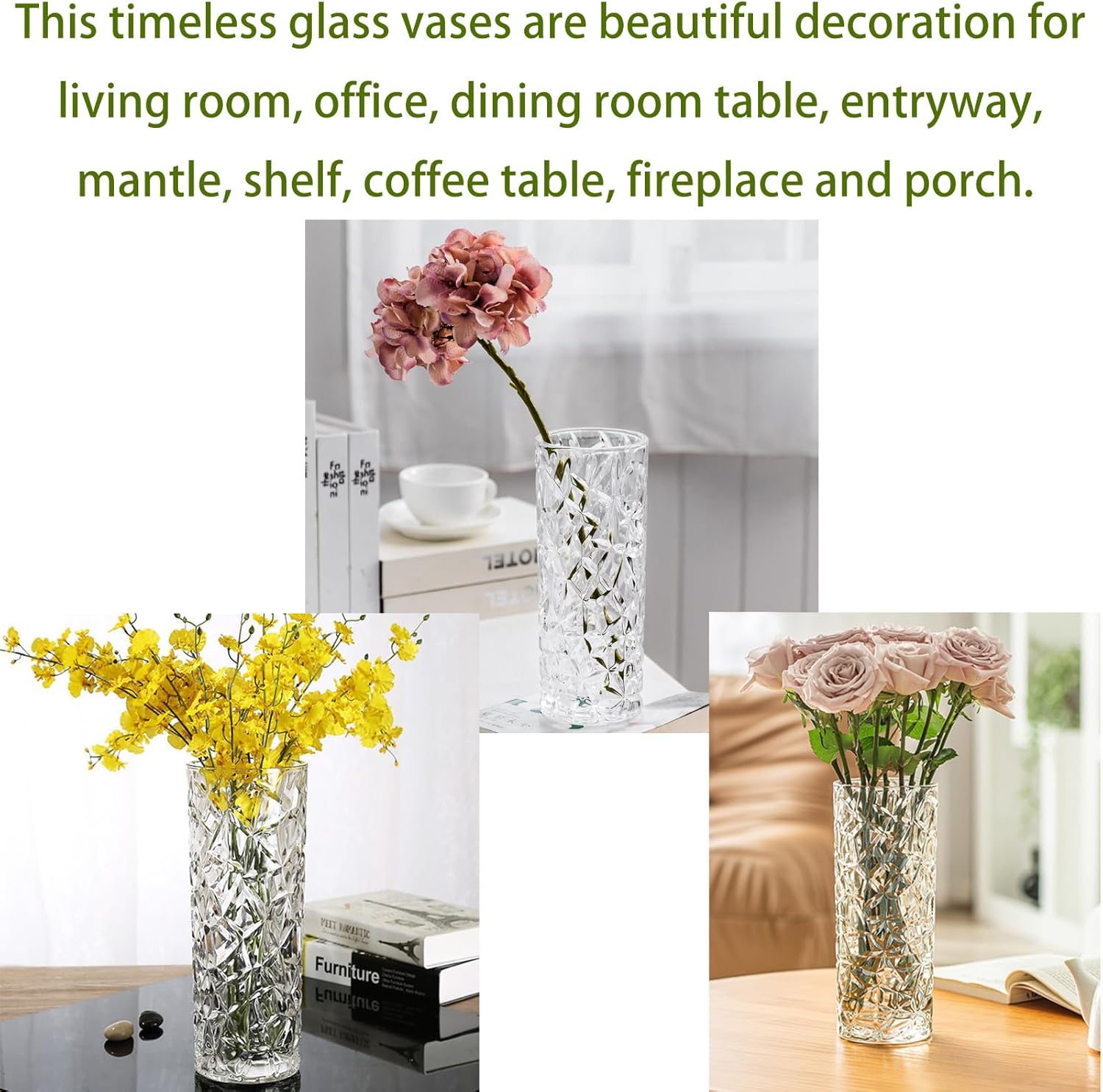 YBCPACK 25cm Crystal Tall Glass Vase for Flowers, Bouquet, Sunflower,Cylinder Glass Flower Vase, Heavy Duty Glass Tulip Vase for Living Room, Bedroom, Table Decoration-5