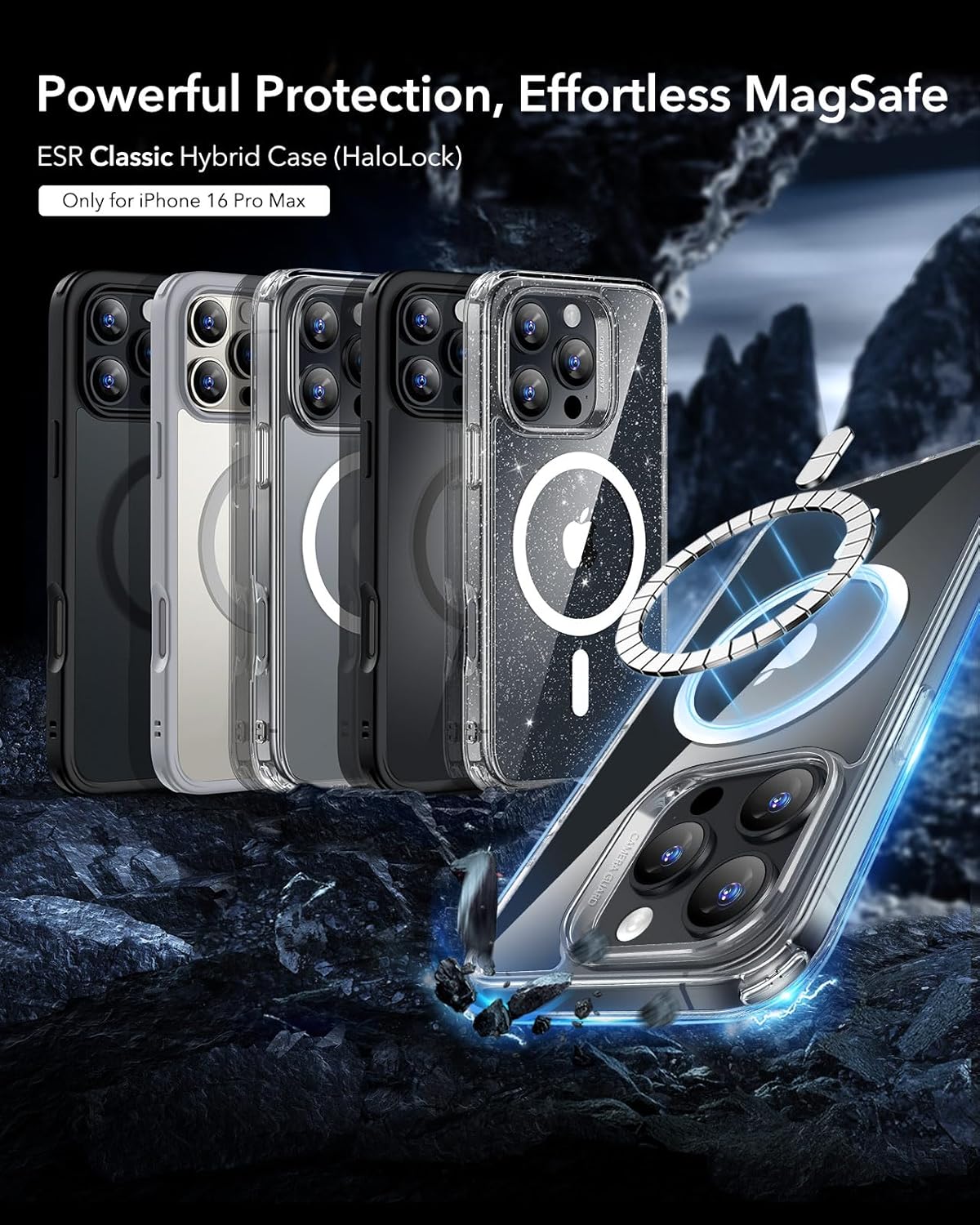 ESR for iPhone 16 Pro Max Case, Compatible with MagSafe, Shockproof Military-Grade Protection, Magnetic Phone Case for iPhone 16 Pro Max, Classic Hybrid Case (HaloLock), Clear-2