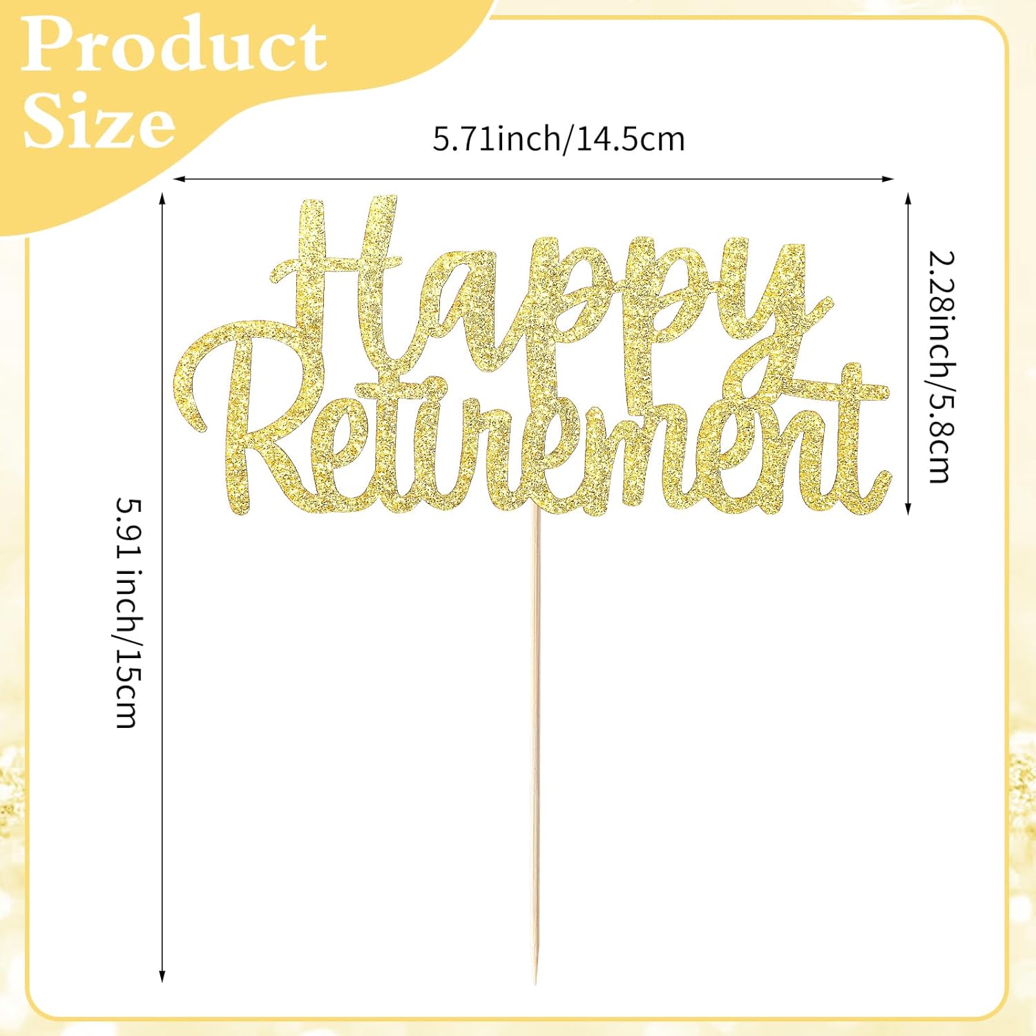 Sibba Gold Glitter Happy Retirement 2 Pcs Cake Topper Decoration Picks for Retired Party Supplies Frosting Card Icing Decor Rose Gold Sign Reusable Party Supplies Pantry Staples Cooking Baking-2