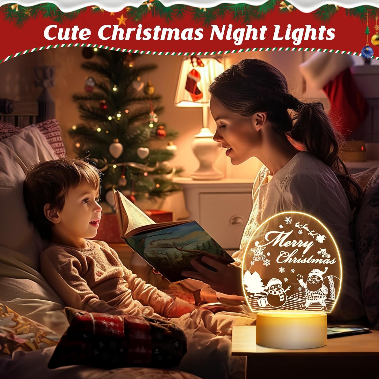 Linkax Christmas Gifts for Women Men Boys Girls, Christmas Decorations Indoor Lights, Christmas Decor Ornament Night Lights Kids, Bedside Lamp Stocking Fillers for Christmas Party Home Bedroom-5