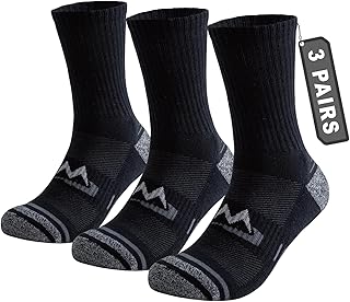 Niorasen Mens Sports Socks, Cushioned Anti Blister Hiking Socks, Crew Breathable Cotton Walking Socks, Multi Performance Trekking Running Work Socks 3 Pairs