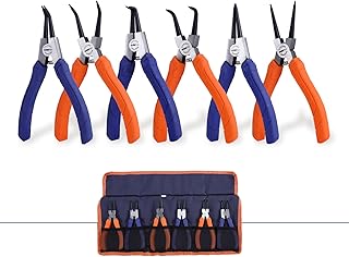 WISEPRO 6 Pcs Circlip Pliers Set-Include 45° Ben Tip Circlip, 7-Inch Heavy Duty Internal/External Snap Ring Pliers with Straight & Ben Tip Circlip(45°/90°) with Durable Springs