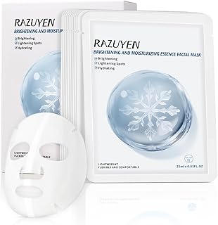 RAZUYEN Brightening Face Mask, With Rosa Water, Niacinamide and Hyaluronic Acid, Face Sheet Masks for Glowing, Soothing and Hydrating Skin, Added Fragrance Free, Pack of 10