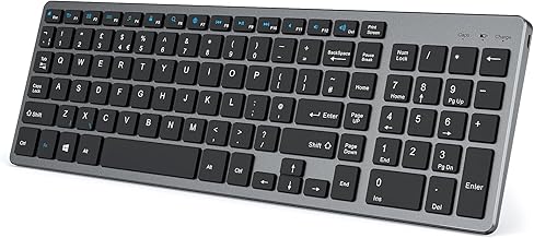 Seenda Wireless Rechargeable Keyboard UK Layout, Slim and Compact with Number Keypad for PC Laptop Computer, Black and Dark Grey