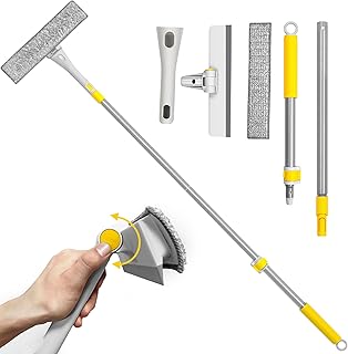 JEHONN Window Cleaning Equipment with 126 cm Telescopic Handle, Extendable Professional Windshield Cleaner Kit, Scraper and Microfiber Pad Combo for Glass Wall Car Home Kitchen