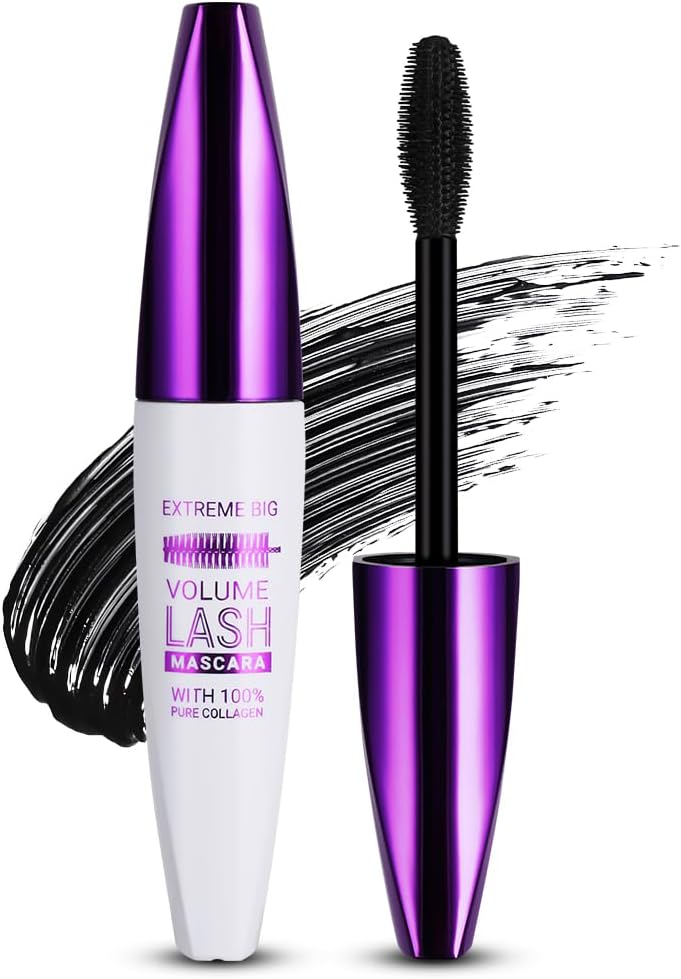 Extreme Big 5D Volume Lash Mascara, Black Silk Fiber Eyelash Mascara, Volume Mascara with Big & Soft Mascara Brush, Lash Volumizing and Thickening Mascara, No Smudge Mascara with False Lash Effect-0