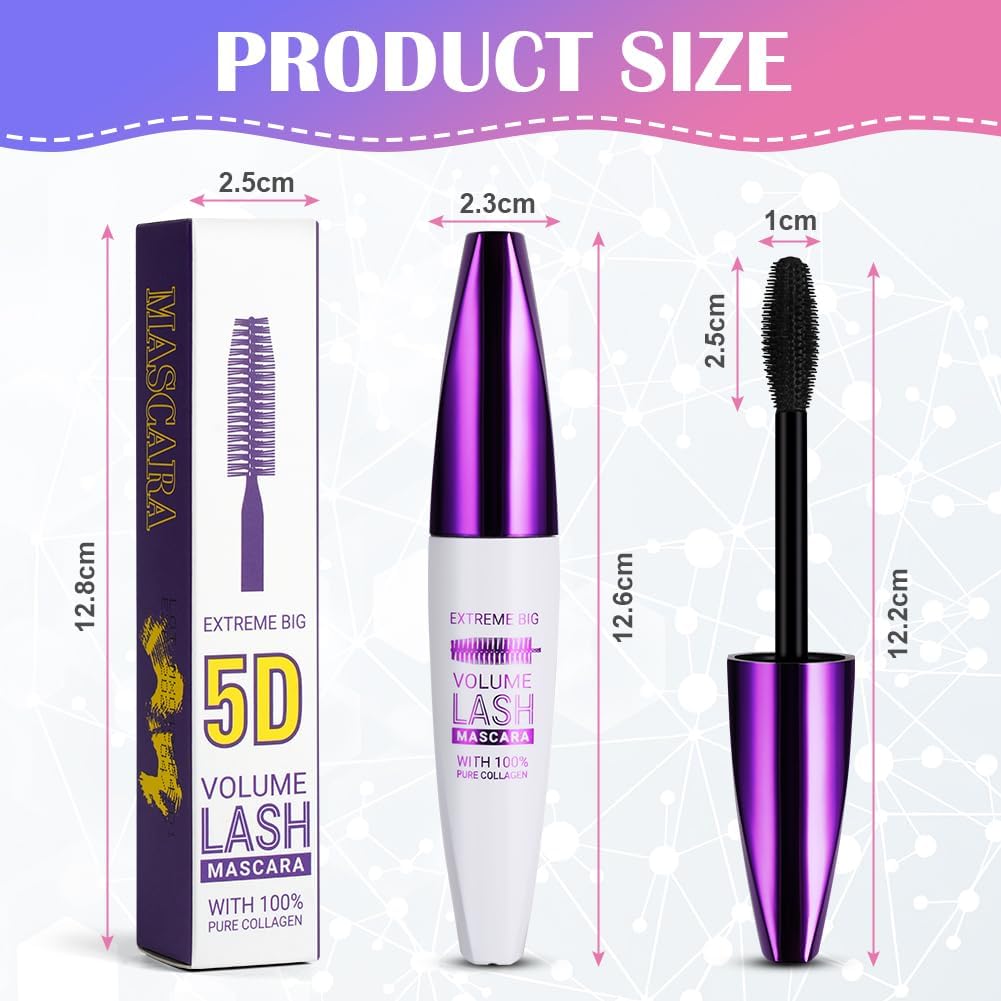 Extreme Big 5D Volume Lash Mascara, Black Silk Fiber Eyelash Mascara, Volume Mascara with Big & Soft Mascara Brush, Lash Volumizing and Thickening Mascara, No Smudge Mascara with False Lash Effect-1