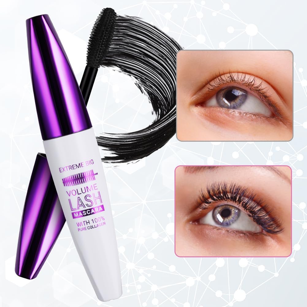 Extreme Big 5D Volume Lash Mascara, Black Silk Fiber Eyelash Mascara, Volume Mascara with Big & Soft Mascara Brush, Lash Volumizing and Thickening Mascara, No Smudge Mascara with False Lash Effect-2