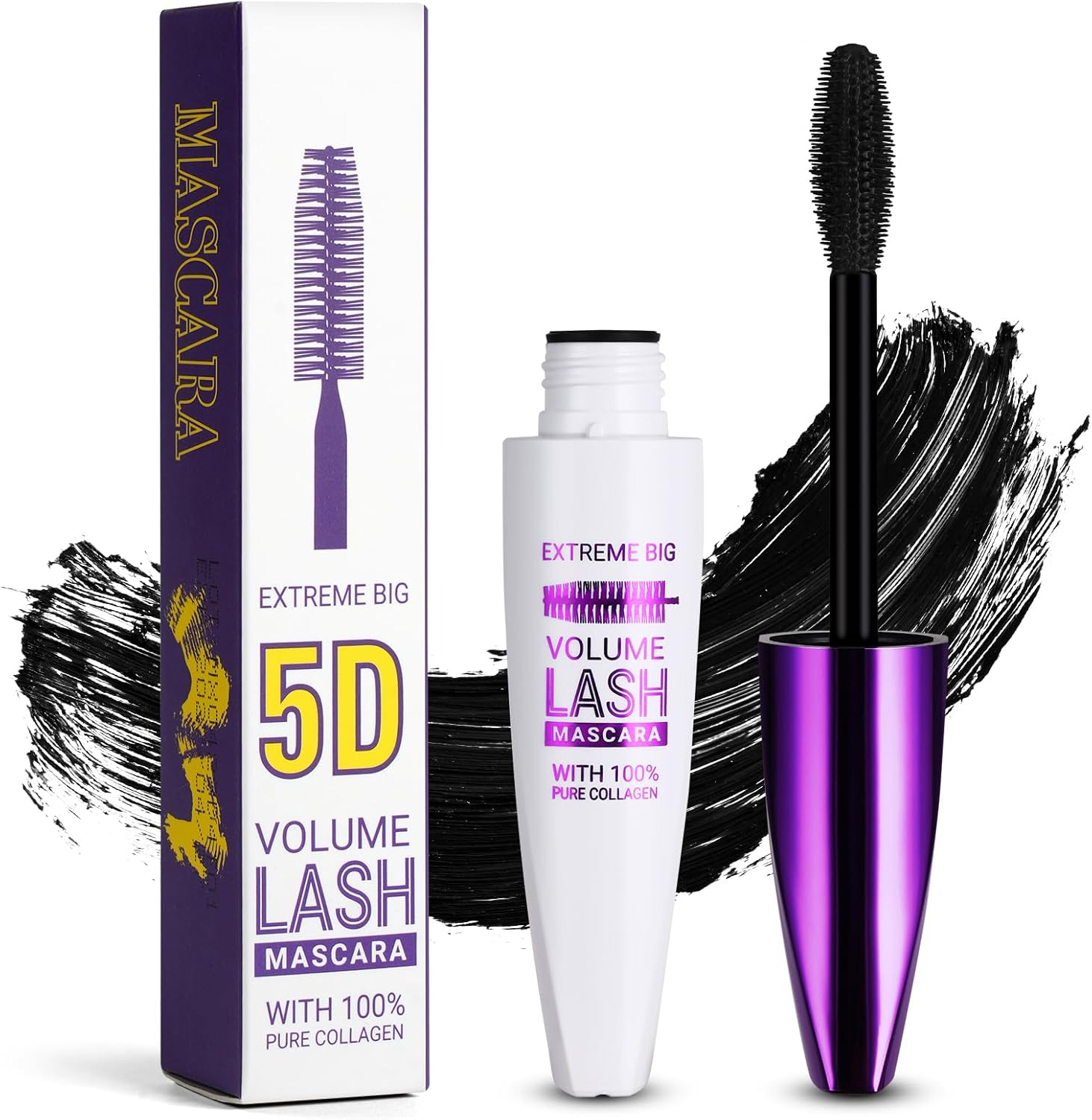 Extreme Big 5D Volume Lash Mascara, Black Silk Fiber Eyelash Mascara, Volume Mascara with Big & Soft Mascara Brush, Lash Volumizing and Thickening Mascara, No Smudge Mascara with False Lash Effect-7