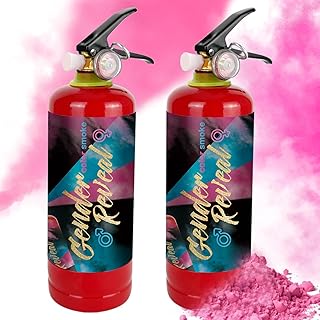 Gender Reveal Smoke Cannons, Pink Gender Reveal Fire Extinguisher Smoke Bombs, Party Supplies, Launches up to 26ft, Giant (1.3LB) for Celebrations, Festivals, and Parties, 2 Pack